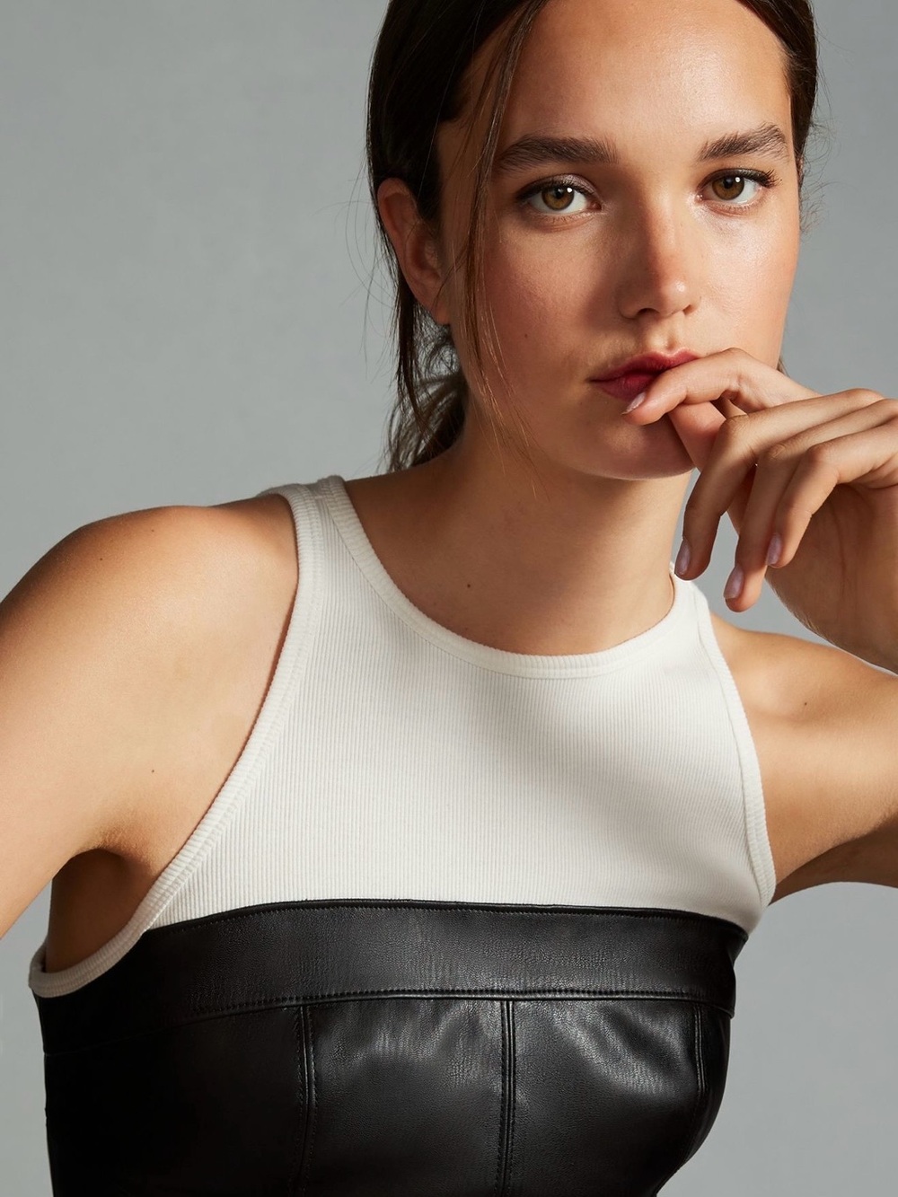 Pilcro Layered Corset Tank, Two-Tone Faux Leather Top - Picture 7 of 9